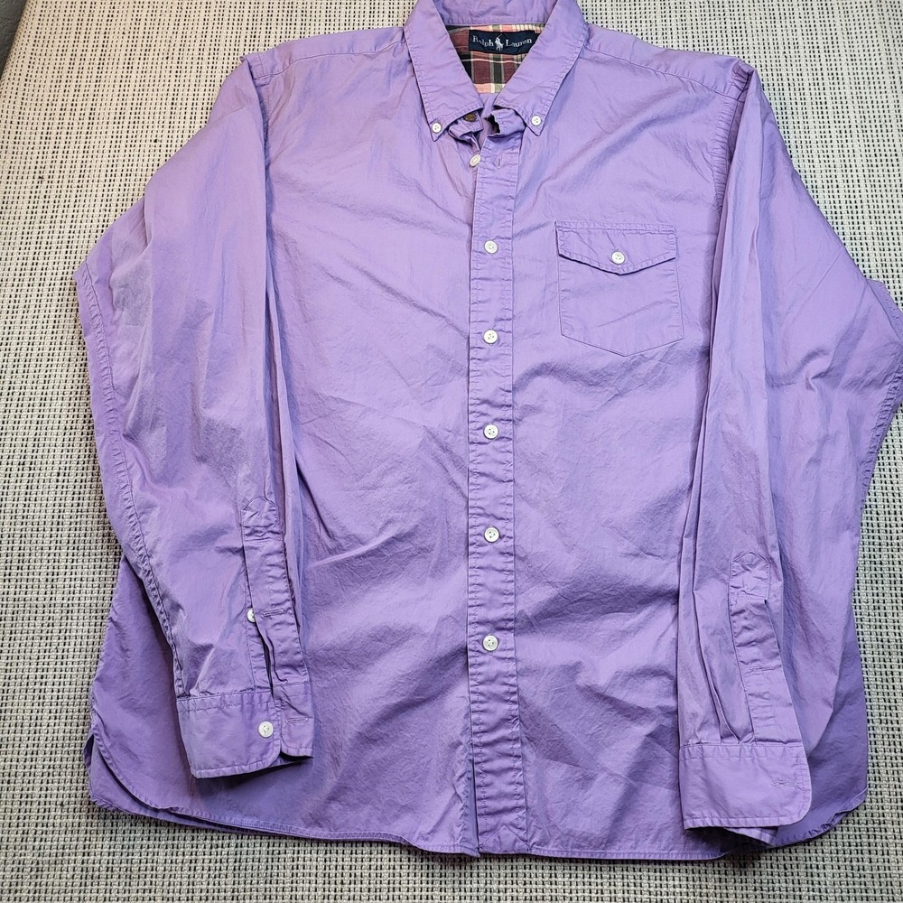 Ralph Lauren Shirt Mens XL Purple Solid Long Sleeve Button Down Pocket Casual